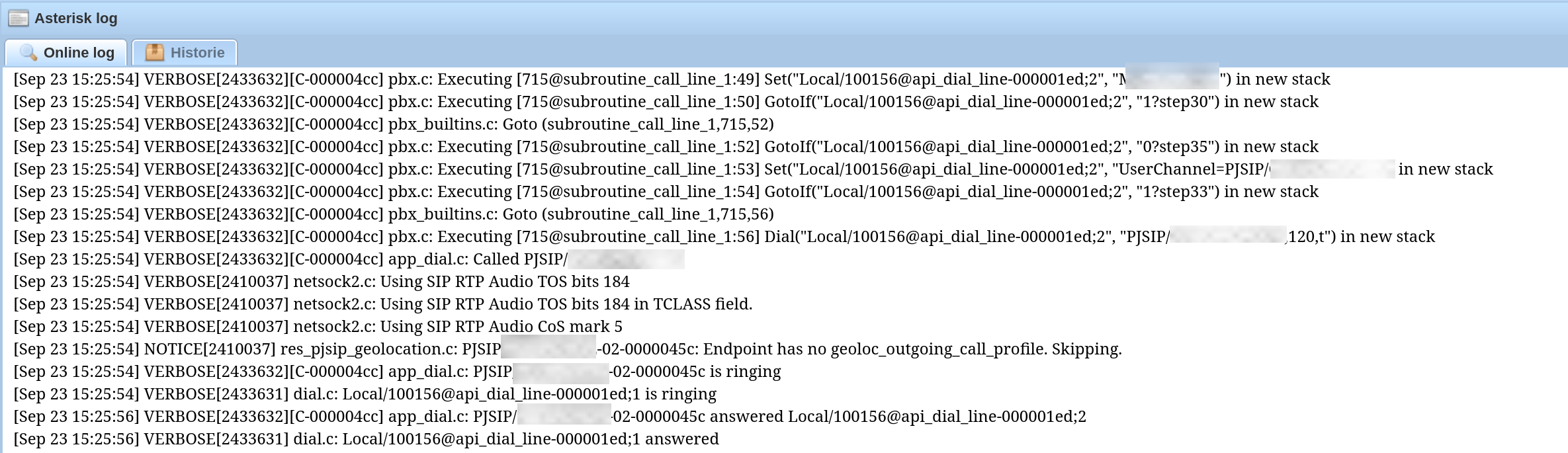 Online Asterisk log