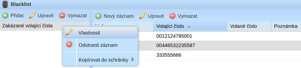 Blokovaná čísla
