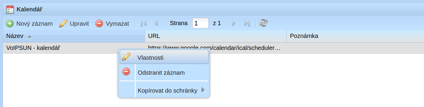 Menu kalendáře