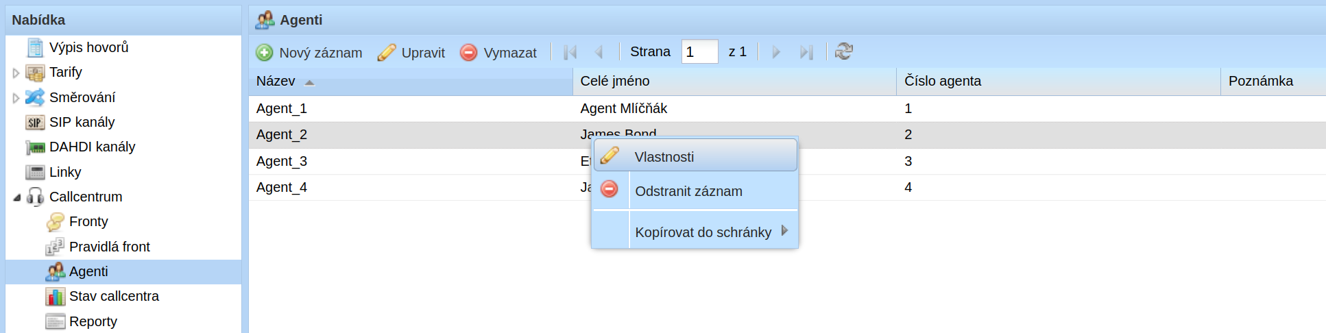 Menu agenta