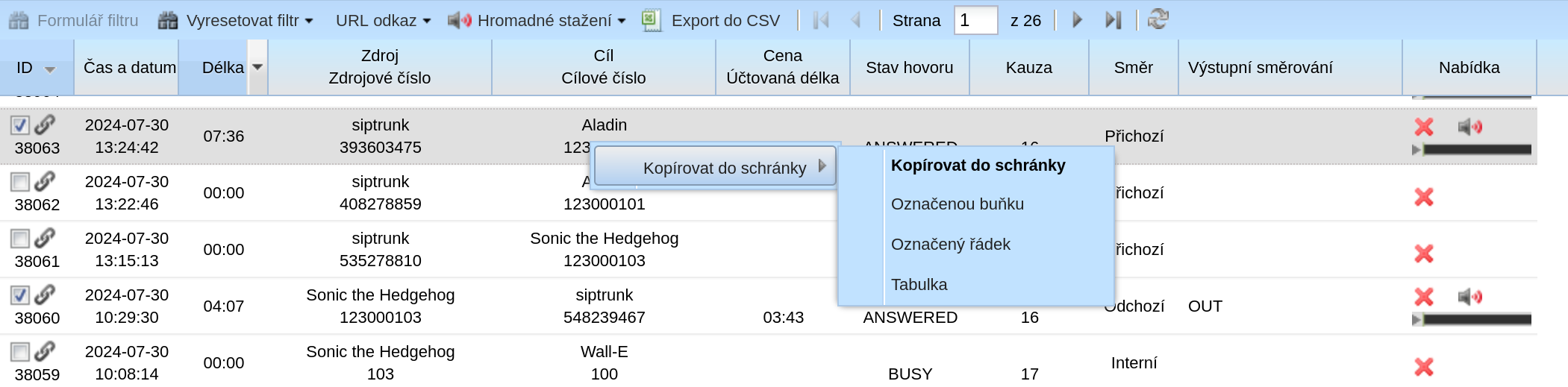 Kontextové menu pro kopírování