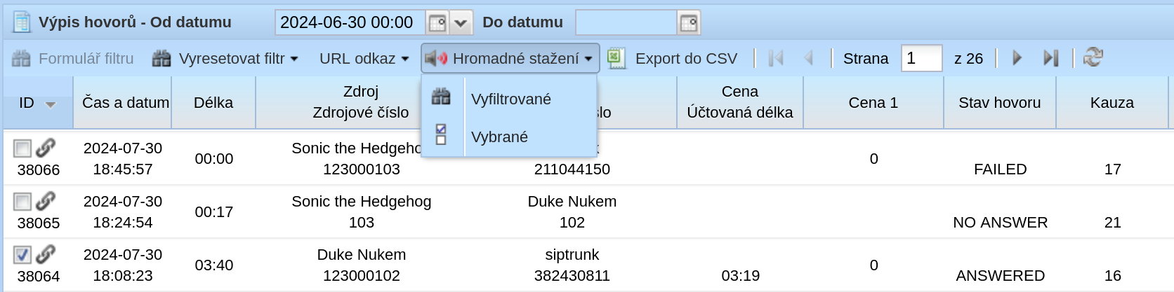 Rozhraní hromadného stahování