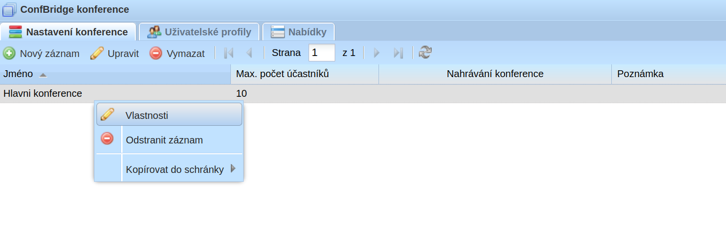 Menu profilu