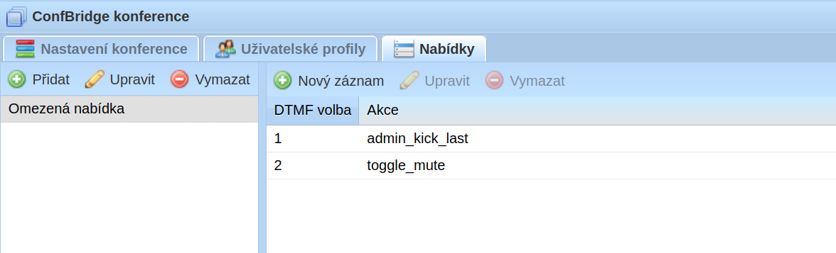 Profily menu