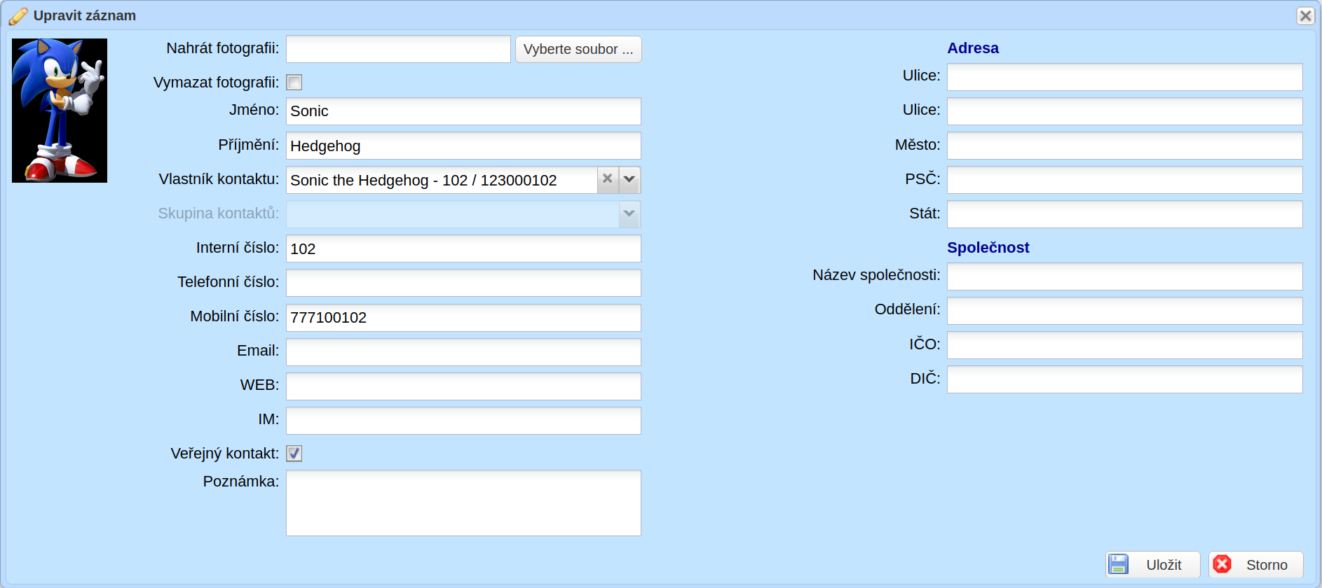 Vlastnosti kontaktu