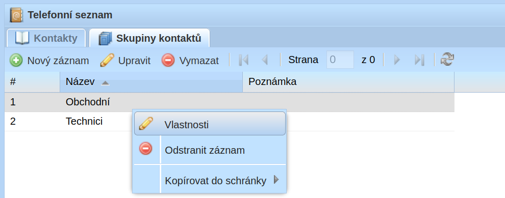 Menu skupin