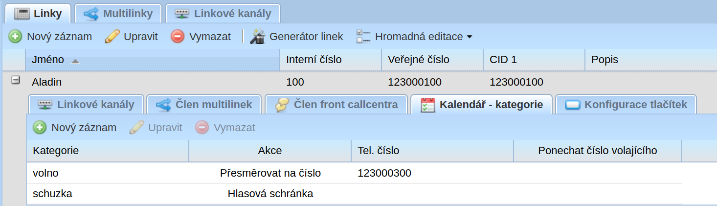 Seznam kategorií kalendáře