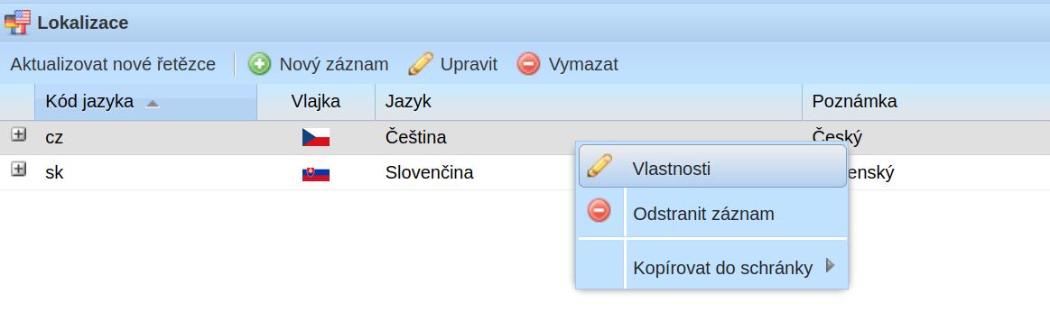 Menu jazyků