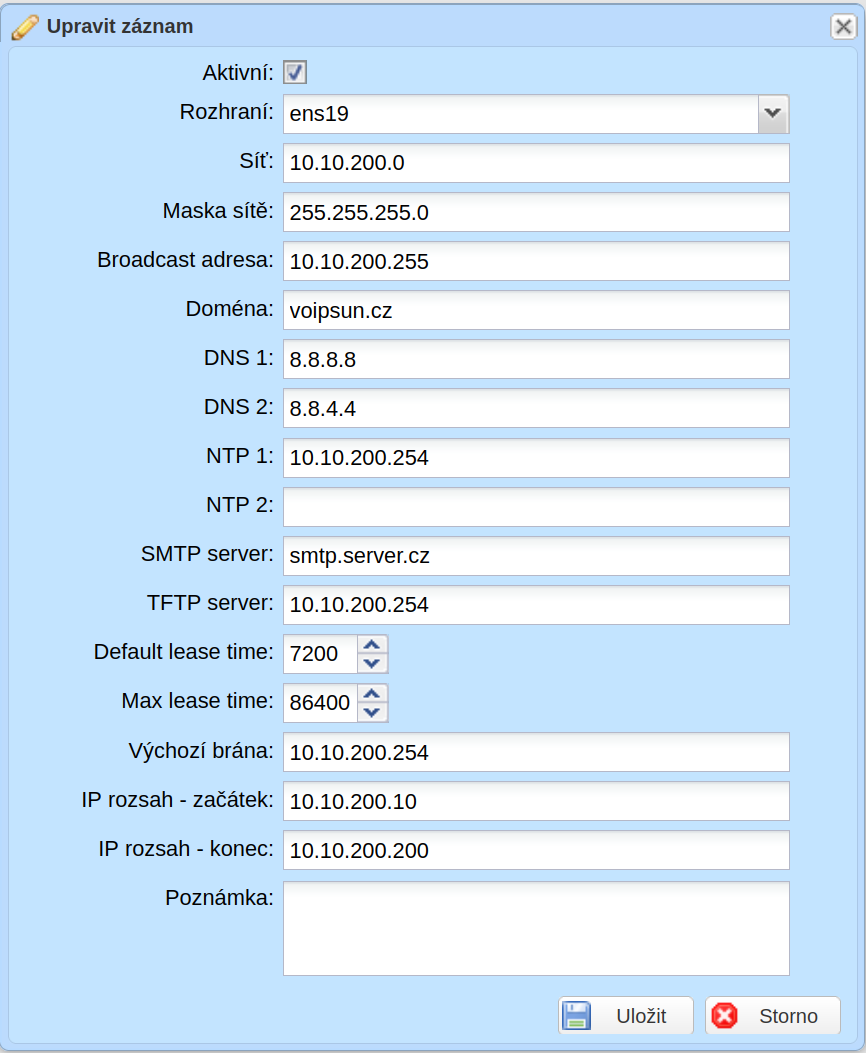 DHCP konfigurace