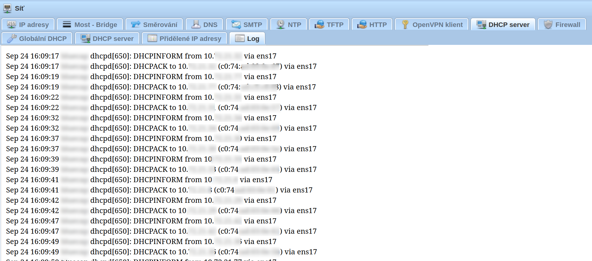 DHCP log
