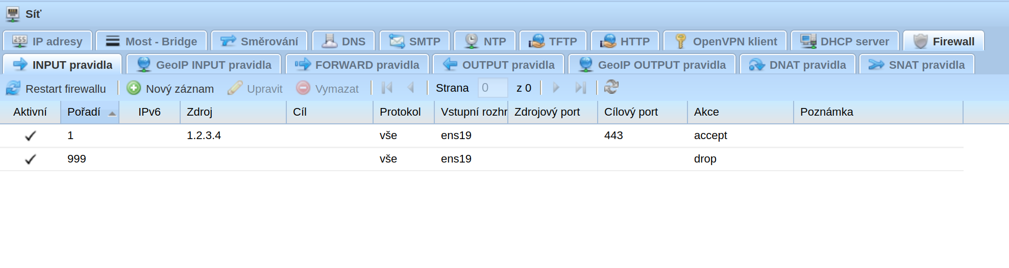 INPUT pravidla