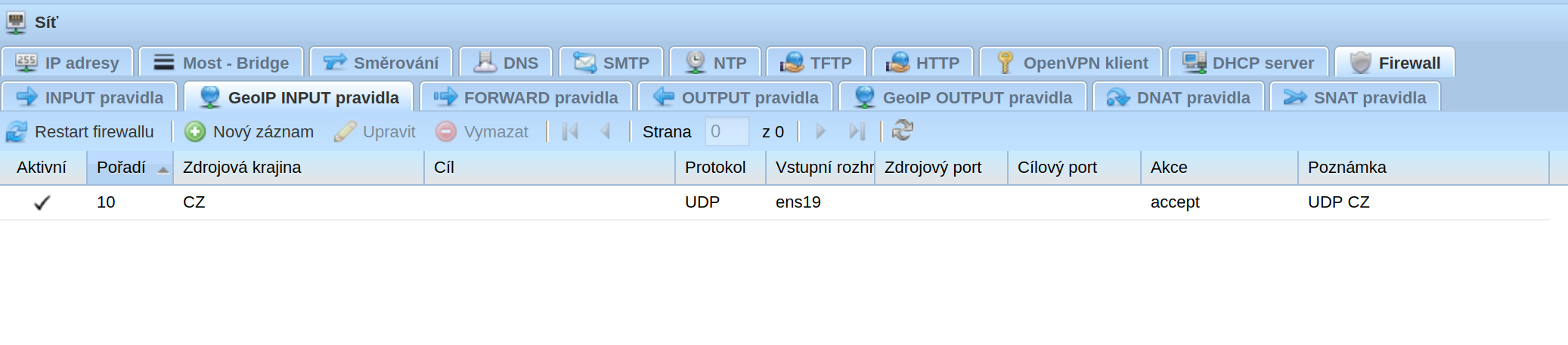 GeoIP INPUT pravidla