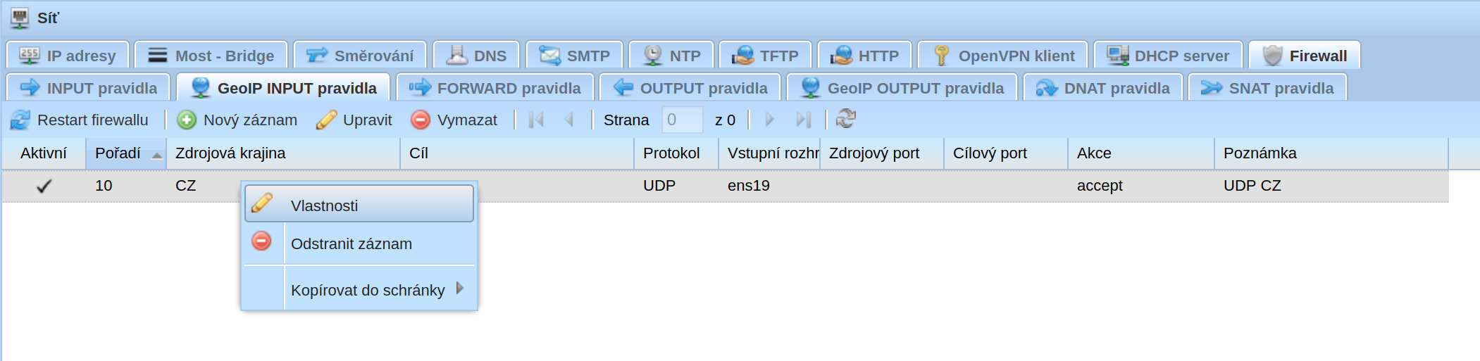 GeoIP INPUT nabídka
