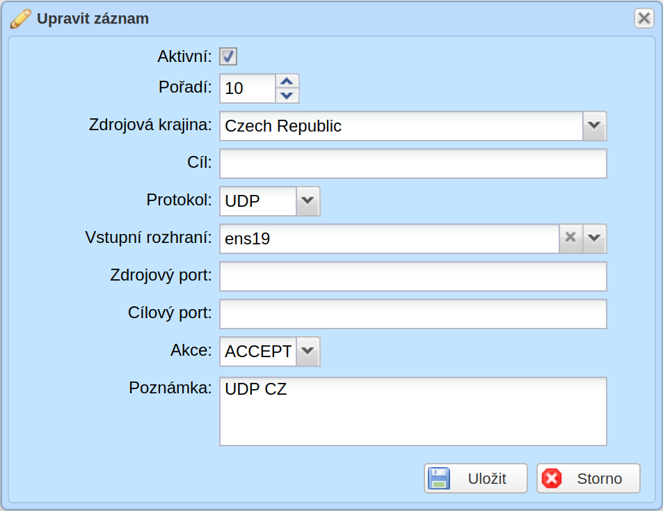 GeoIP INPUT vlastnosti
