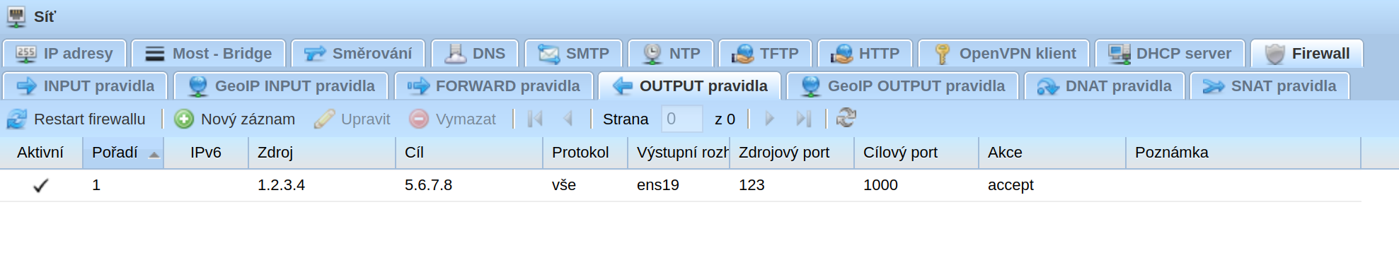 OUTPUT pravidla