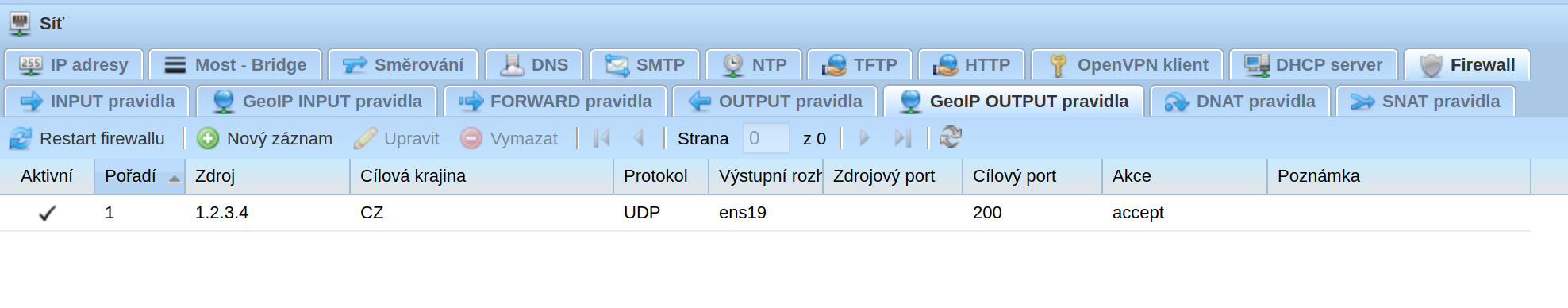 GeoIP OUTPUT pravidla
