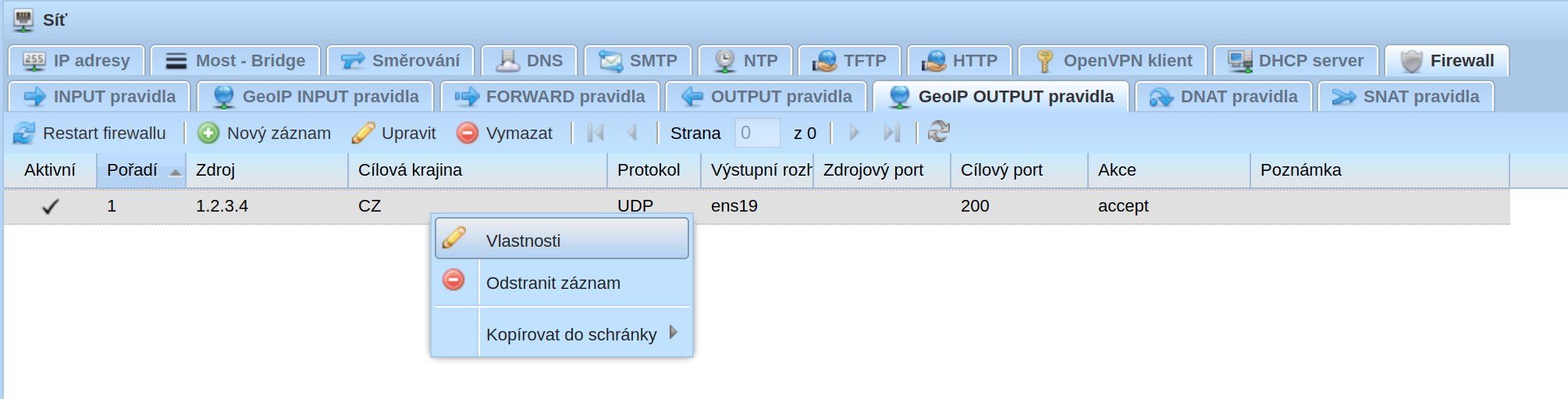 GeoIP OUTPUT nabídka