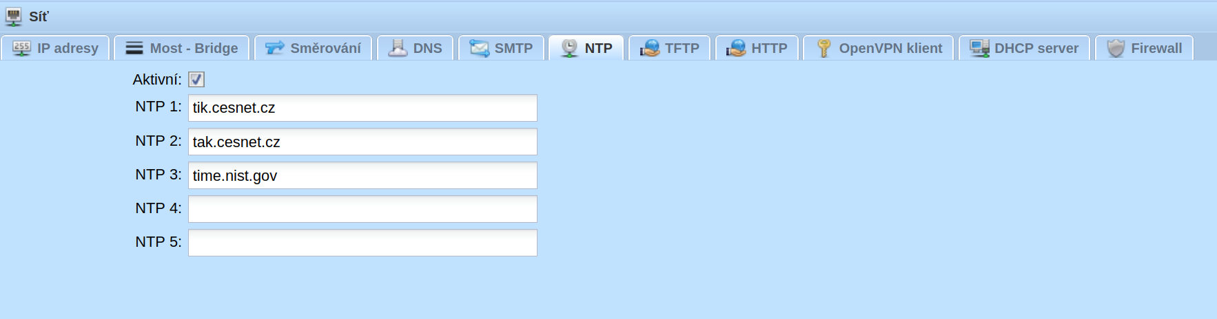 NTP konfigurace