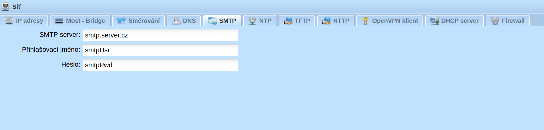 SMTP konfigurace