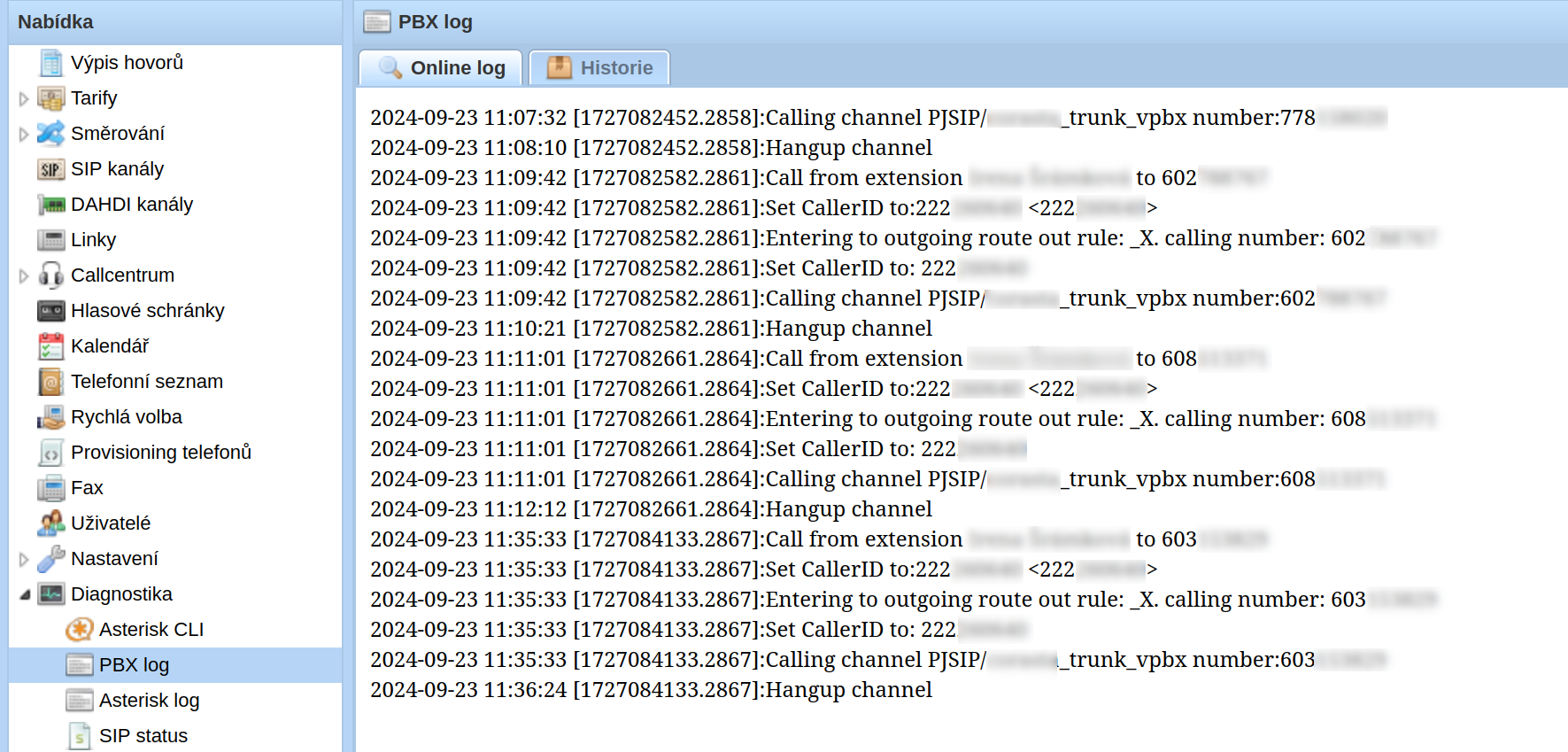 Online PBX log