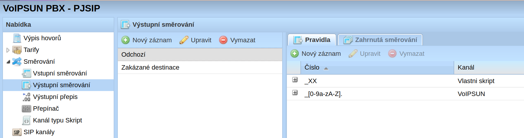 Přehled výstupního směrování