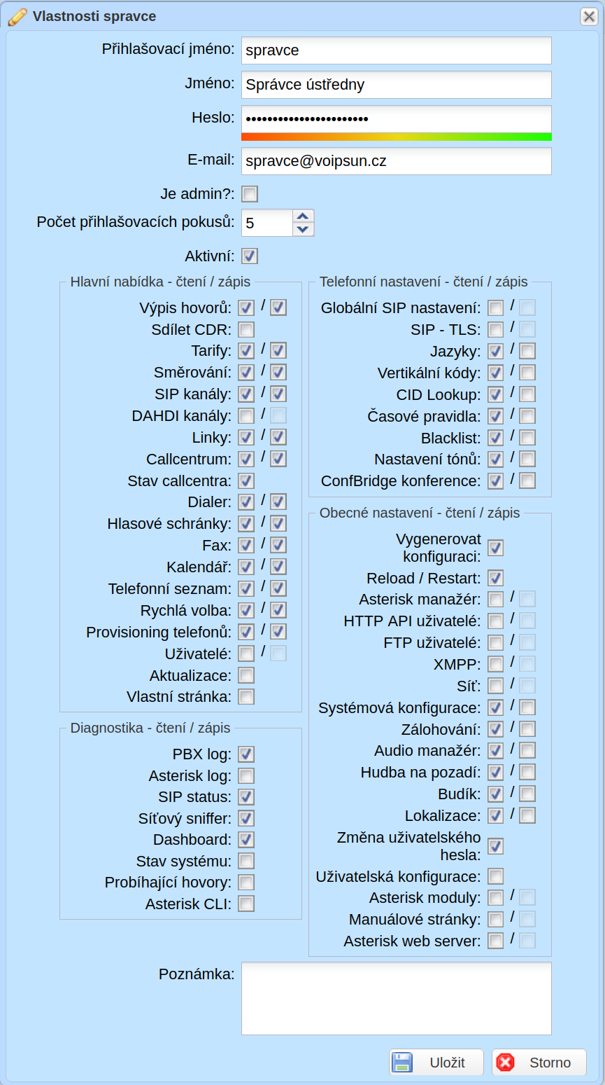 Vlastnosti uživatele