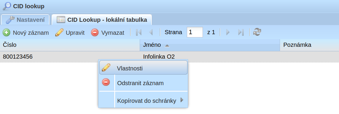 Menu záznamu