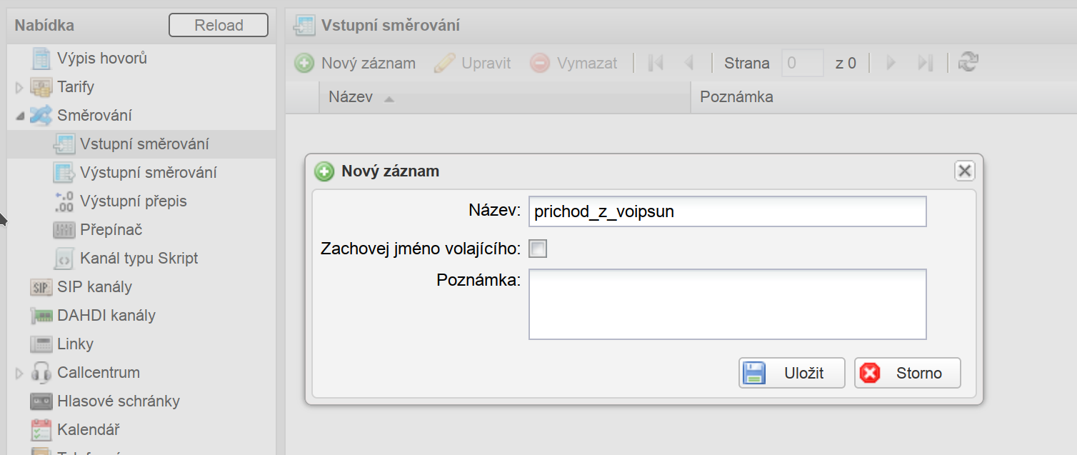 Otevření směrování